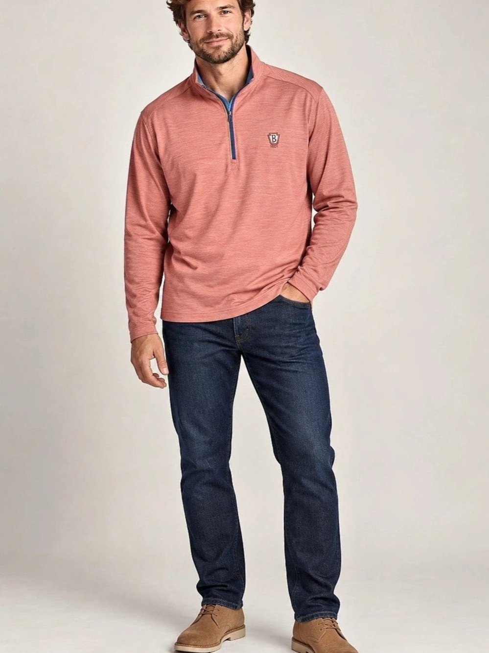 Johnnie-O Crown Sport Performance Quarter-Zip Men's Pink pullover